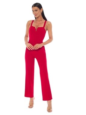 bebe Red Scuba Crepe Jumpsuit Large NWT Sweetheart Neck Sleeveless Flare Leg